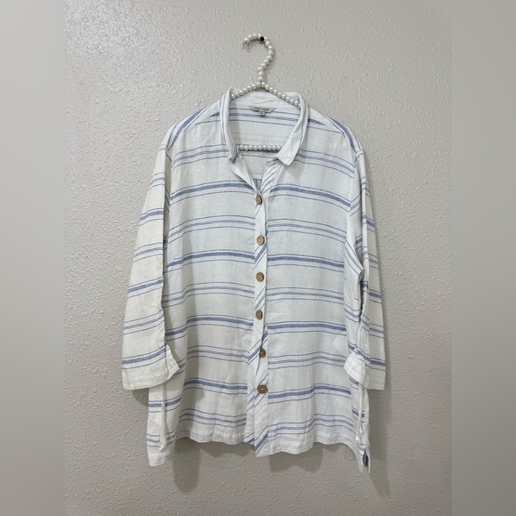 John Mark Tops - John Mark Women Wired Neck Top Blouse Shirt Size XL White Linen Button Up